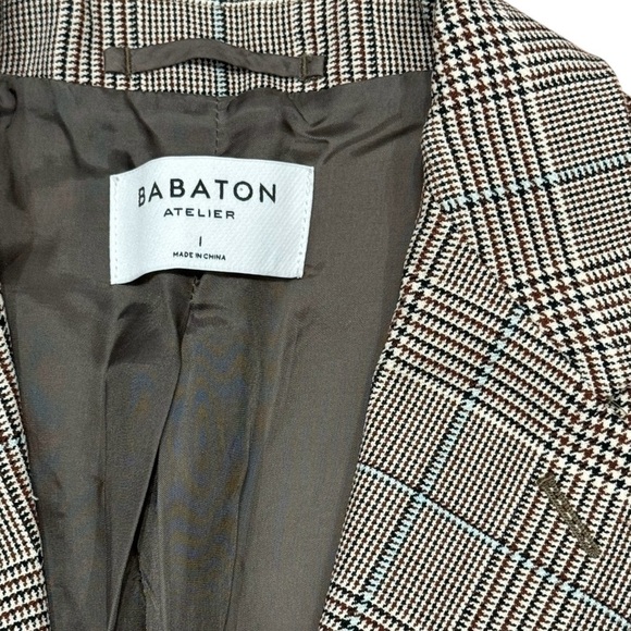 Babaton Atelier Sz 1 / XS Blazer Oversized Beige Plaid Academia Classic Preppy - Picture 1 of 8